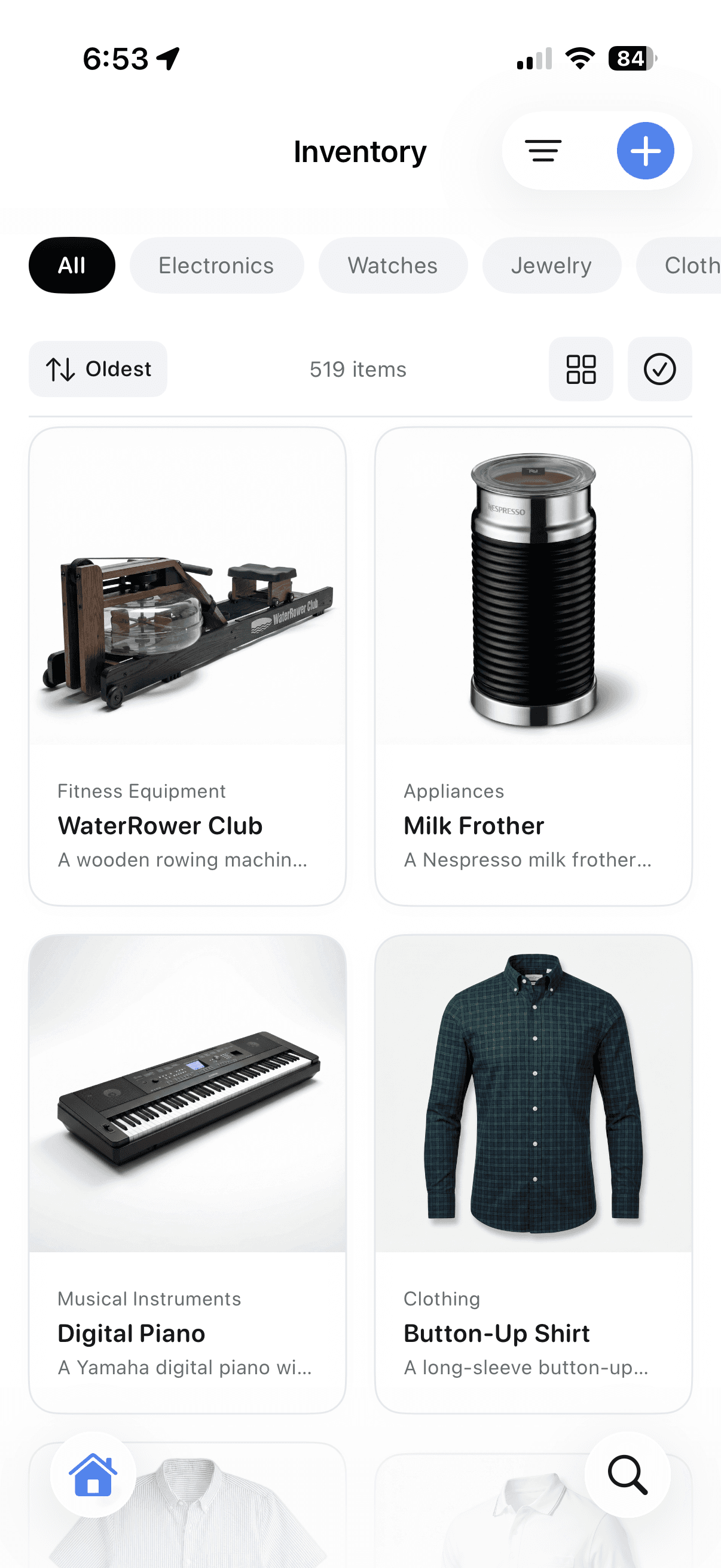 Valuables app home screen