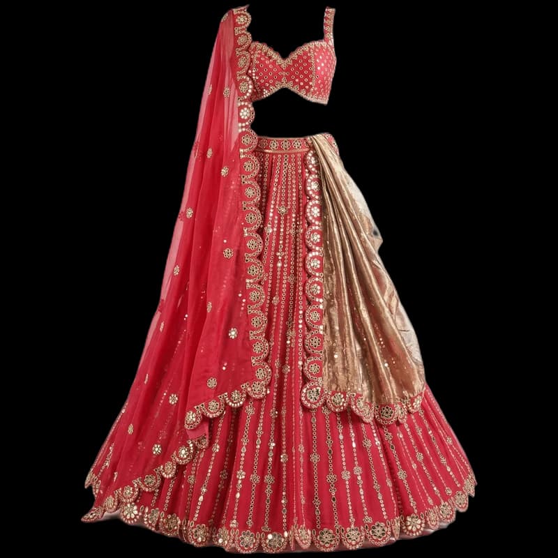 Red embroidered lehenga